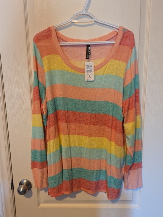 torrid Tops - torrid Pastel Stripe Scoop Neck Long Sleeve Top - Coral, Teal, Yellow